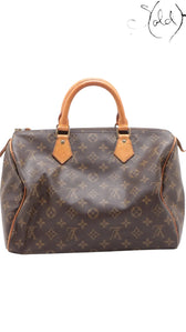Sold Attire vintage Louis Vuitton Speedy 30 bag in brown monogram coated canvas with honey-patina vachetta leather