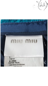 Sold Attire Miu Miu blue wool and polyester skirt interior label and garment construction detail