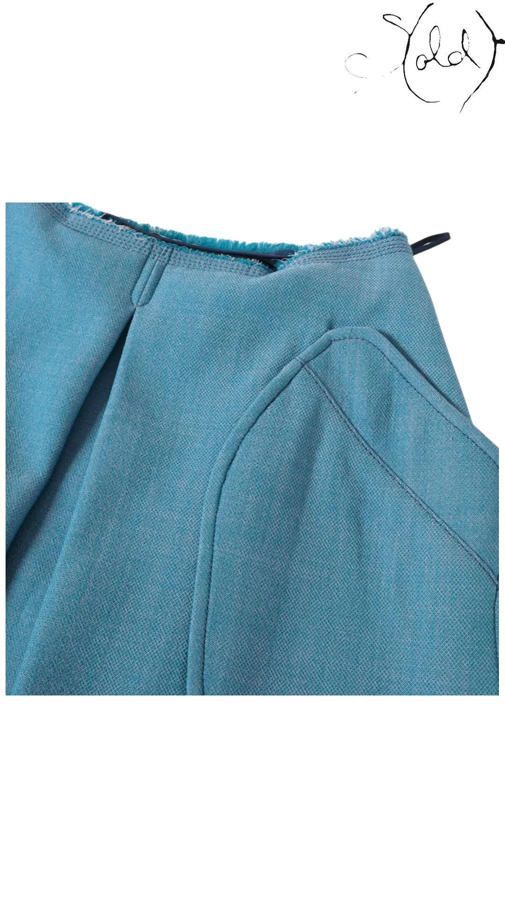Sold Attire blue Miu Miu wool and polyester flared skirt with front pocket detail and textured fabric finish