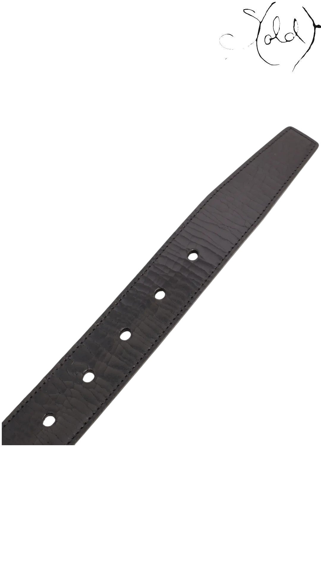 Sold Attire black leather Saint Laurent Cassandre belt with silver-tone buckle and loop, size 85.