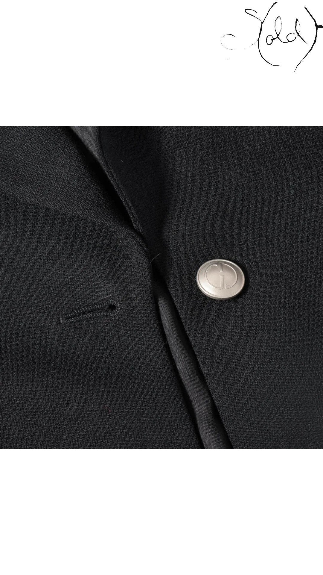 Sold Attire Gucci Tom Ford era black wool blazer with silver GG button and buttonhole. Tailored fit.
