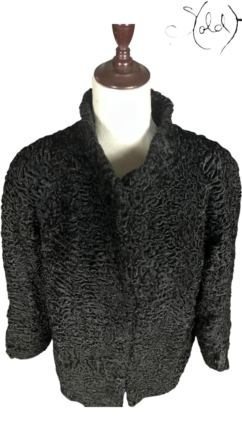 Swakara Persian Lamb Fur Jacket Black 1990s Size Medium, Interior view | Sold Attire