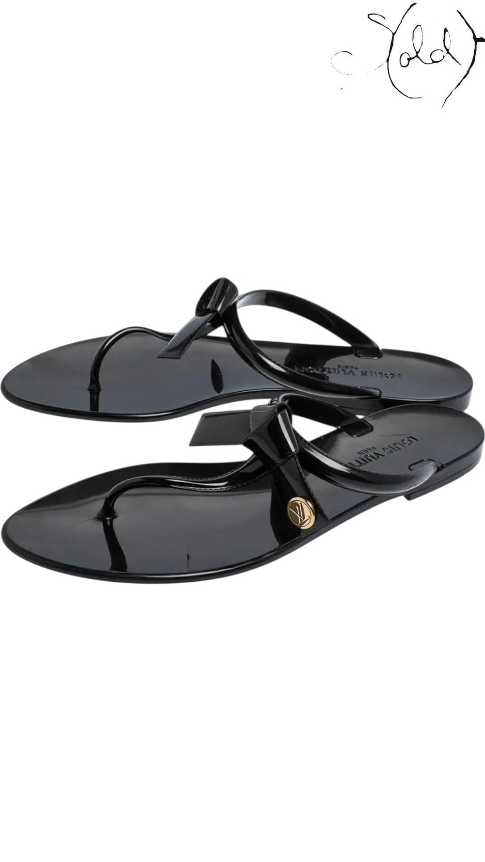 The Louis Vuitton Jelly Sea Star Thong Flats – Gloss Noir, Detail view | Sold Attire