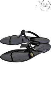 The Louis Vuitton Jelly Sea Star Thong Flats – Gloss Noir, Detail view | Sold Attire