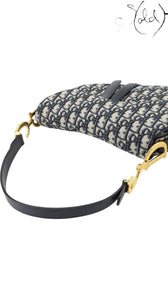 Christian Dior Oblique Saddle Bag – Medium Blue Jacquard, Back view | Sold Attire