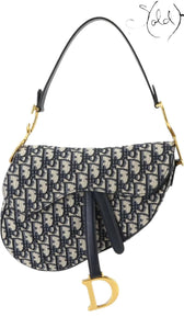 Christian Dior Oblique Saddle Bag – Medium Blue Jacquard, Close-up | Sold Attire