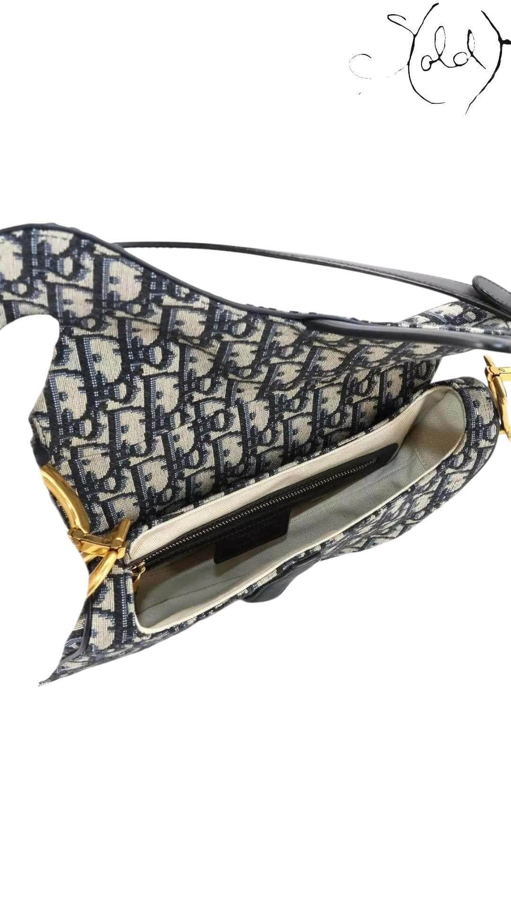 Christian Dior Oblique Saddle Bag – Medium Blue Jacquard, Interior view | Sold Attire