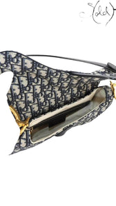 Christian Dior Oblique Saddle Bag – Medium Blue Jacquard, Interior view | Sold Attire