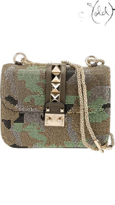 VALENTINO Rockstud Lock Bag – Camo Crystal Mesh Icon, Authenticated Pre-Owned | Sold Attire