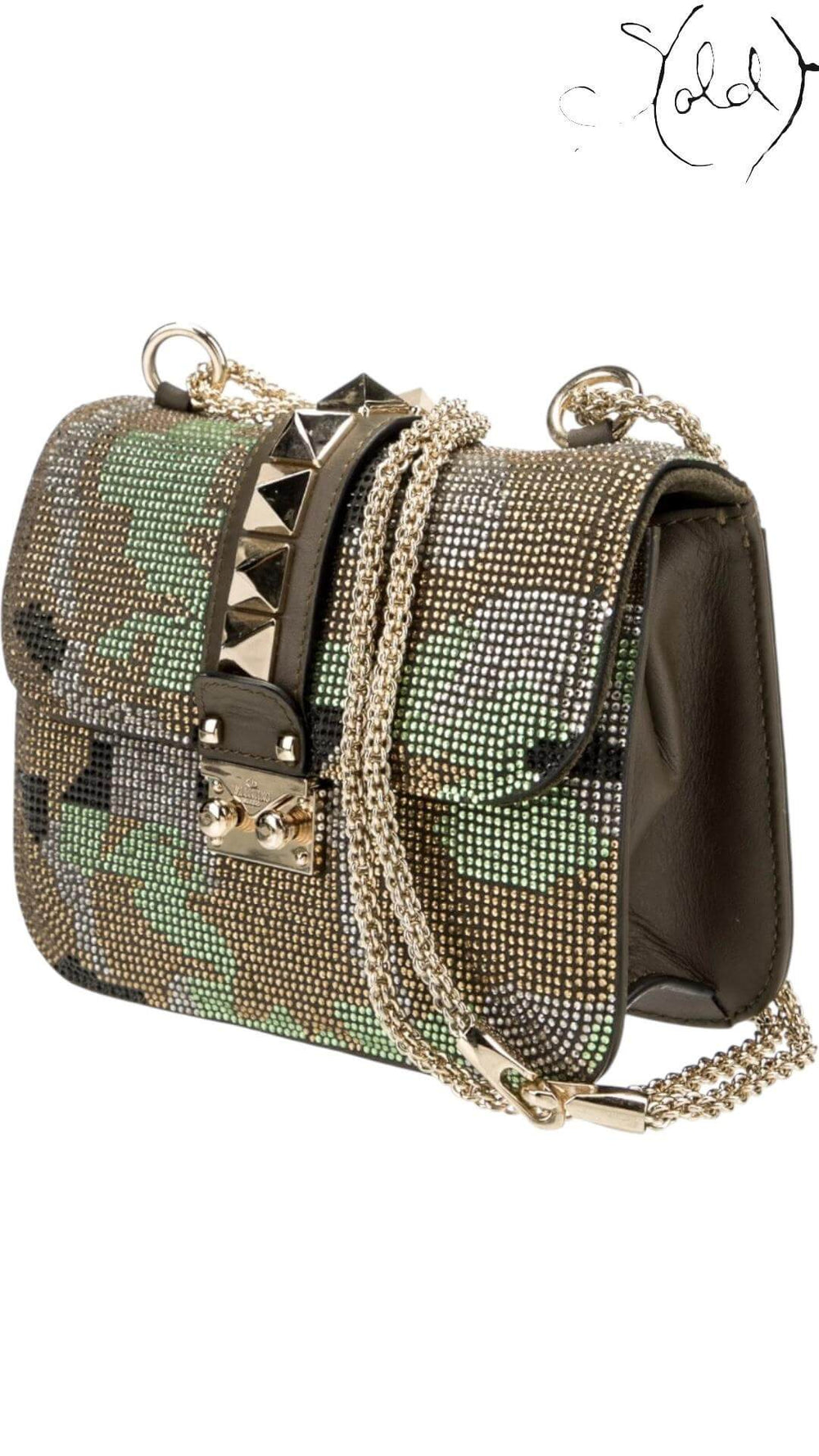 VALENTINO Rockstud Lock Bag – Camo Crystal Mesh Icon, Back view | Sold Attire