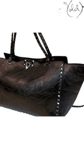 Valentino Rockstud Noir Crinkled Leather Tote 2016, Detail view | Sold Attire