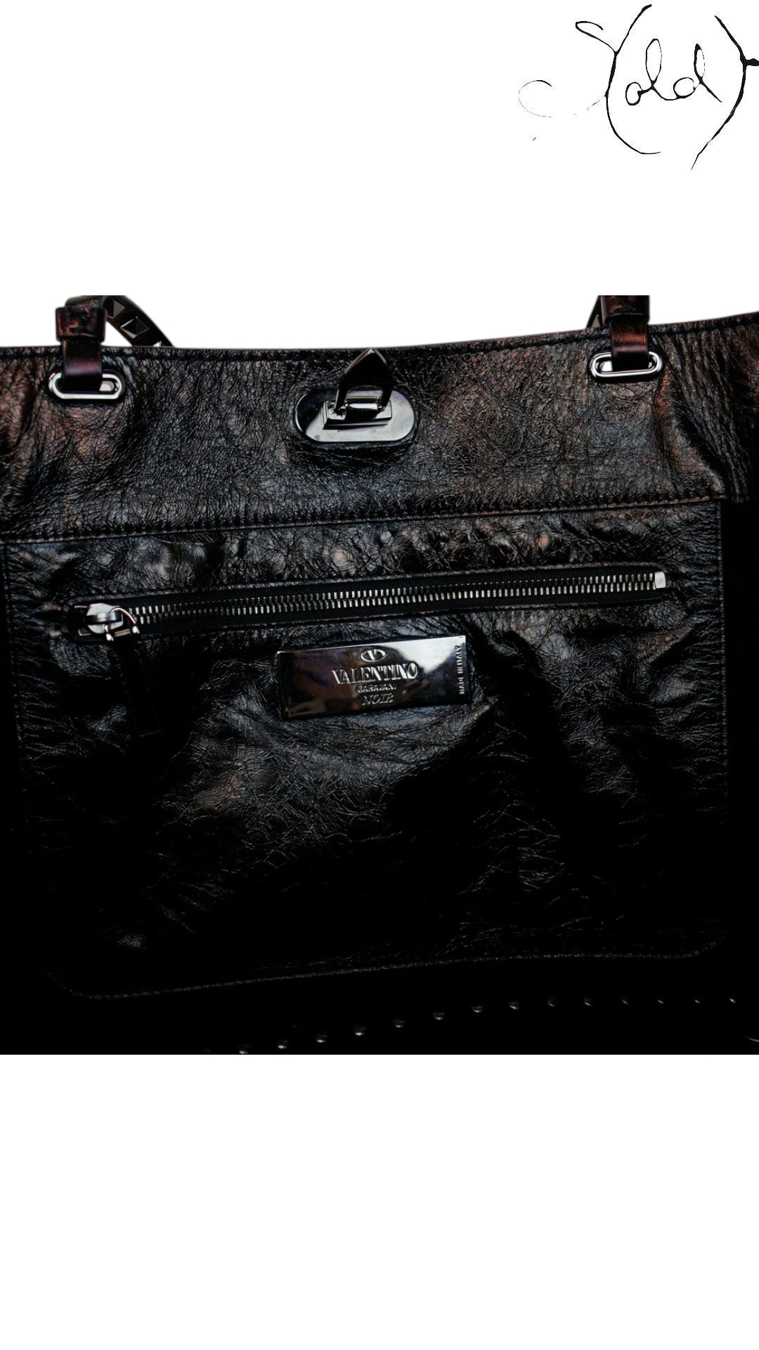 Valentino Rockstud Noir Crinkled Leather Tote 2016, Close-up | Sold Attire