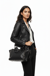 Valentino Rockstud Noir Crinkled Leather Tote 2016, Side view | Sold Attire