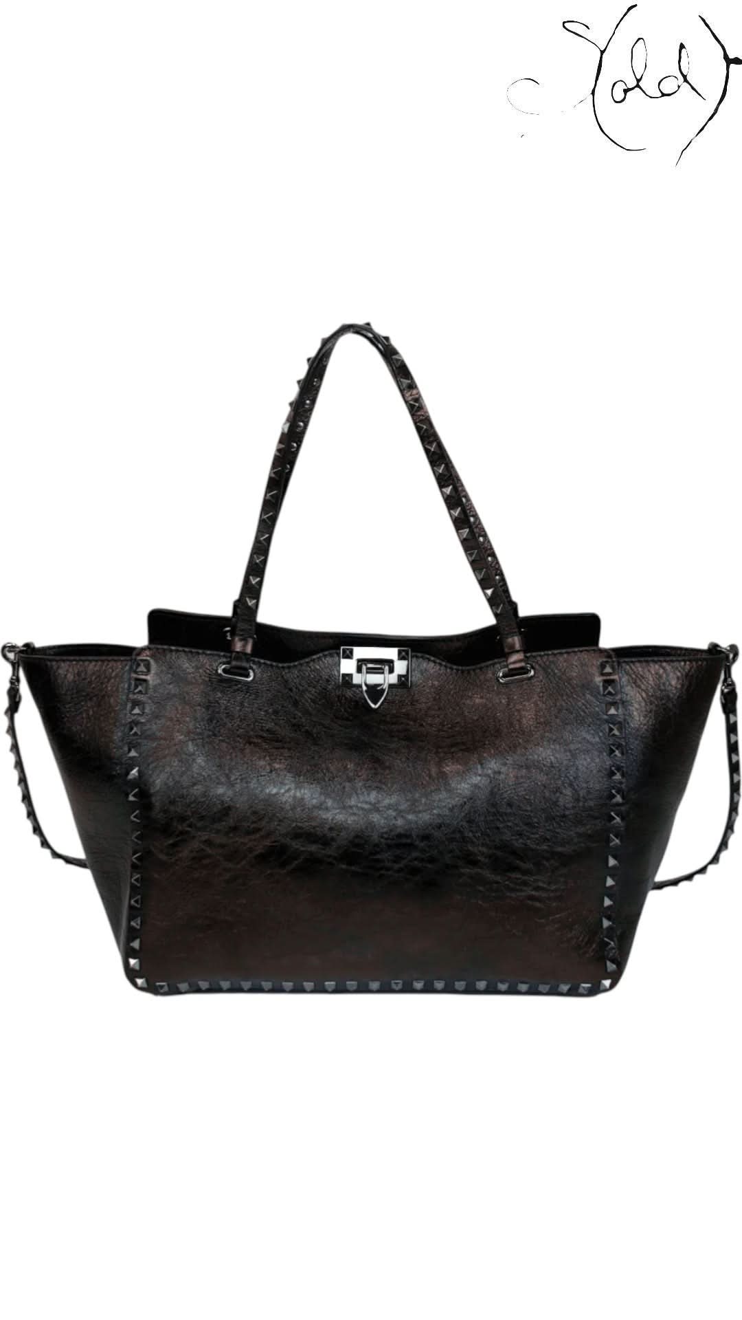 Valentino Tote Bag Valentino Rockstud Noir Crinkled Leather Tote 2016 | Sold Attire