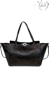 Valentino Rockstud Noir Crinkled Leather Tote 2016, Authenticated Pre-Owned | Sold Attire
