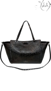 Valentino Rockstud Noir Crinkled Leather Tote 2016, Back view | Sold Attire