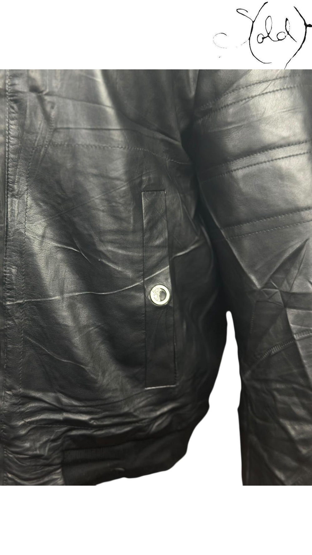 Versace Collection Black Leather Bomber, Detail view | Sold Attire