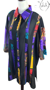 Vintage Graphic Silk Shirt – Festival Noir, Back view | Sold Attire
