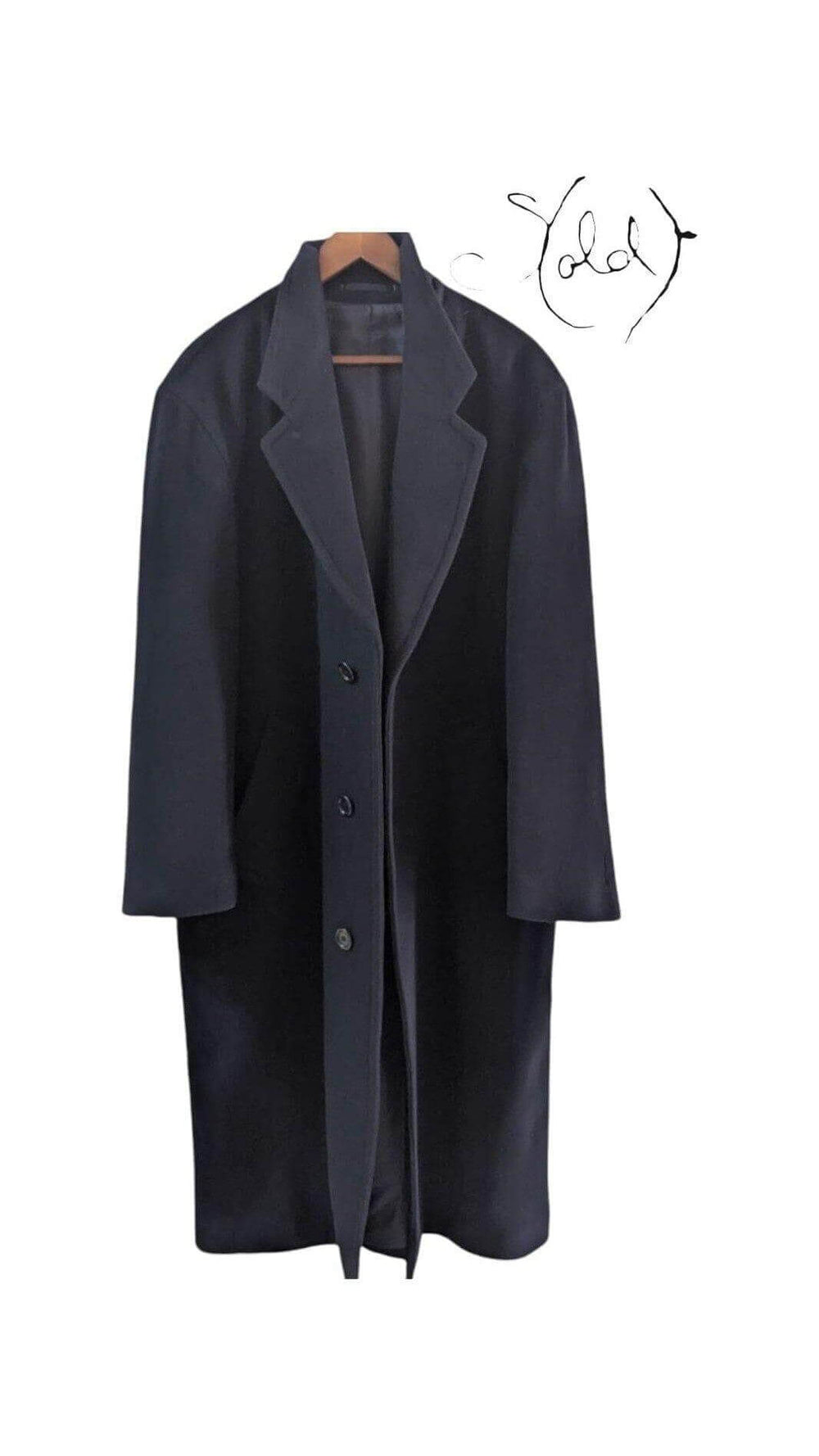 Vintage Hugo Boss Navy Wool Overcoat - Old Money Talk, Detail view | Sold Attire