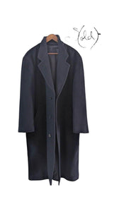 Vintage Hugo Boss Navy Wool Overcoat - Old Money Talk, Back view | Sold Attire