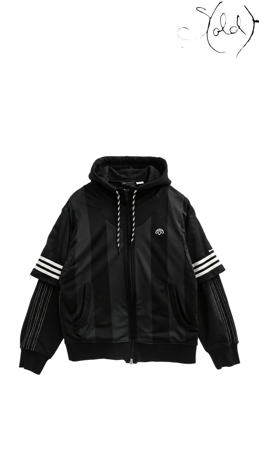adidas x Alexander Wang Black Wangbody Layered Hoodie XS, front layered hoodie