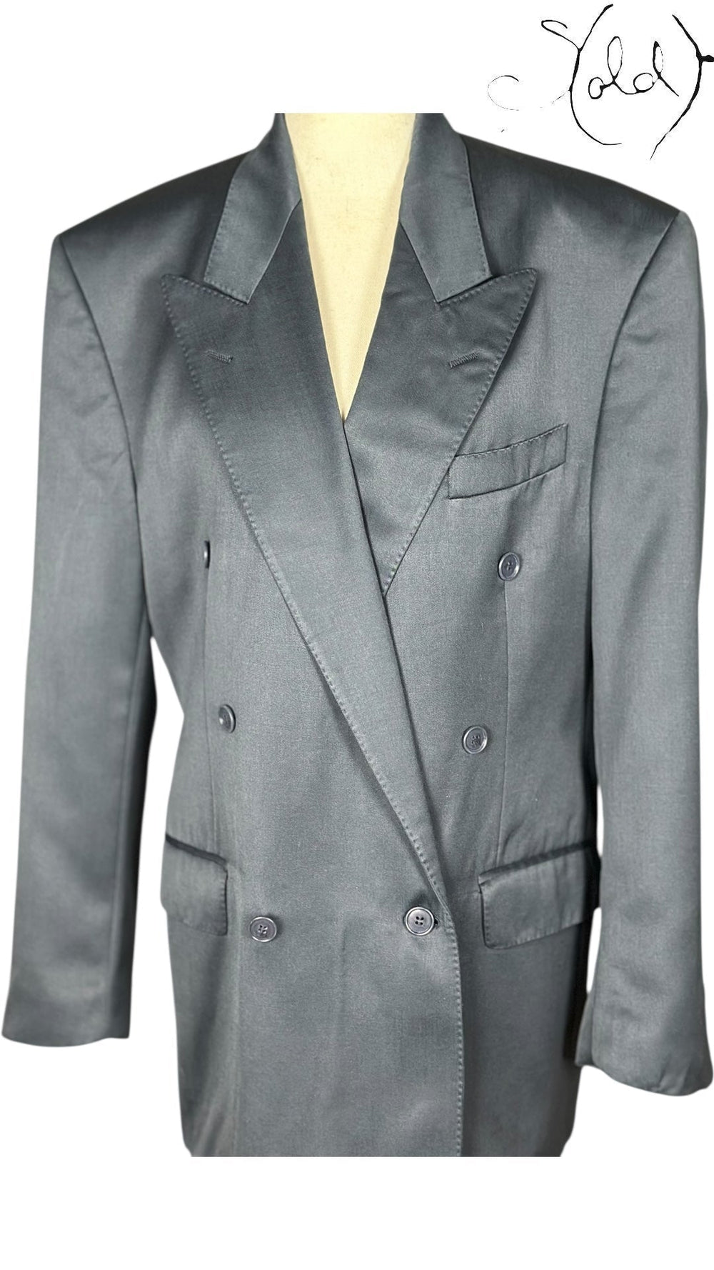 Yves Saint Laurent Double-Breasted Blazer Charcoal Grey Satin 1990s, Interior view | Sold Attire
