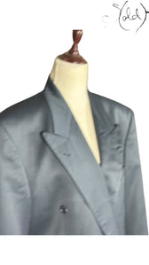 Yves Saint Laurent Double-Breasted Blazer Charcoal Grey Satin 1990s, Hardware detail | Sold Attire