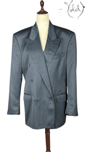 Yves Saint Laurent Double-Breasted Blazer Charcoal Grey Satin 1990s, Authenticated Pre-Owned | Sold Attire