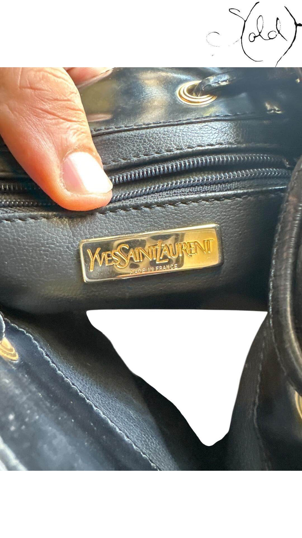 YVES SAINT LAURENT Medallion Bucket Bag – Black Leather, Close-up | Sold Attire