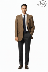 Yves Saint Laurent Wool Houndstooth Blazer Brown 1980s Size 50, Side view | Sold Attire