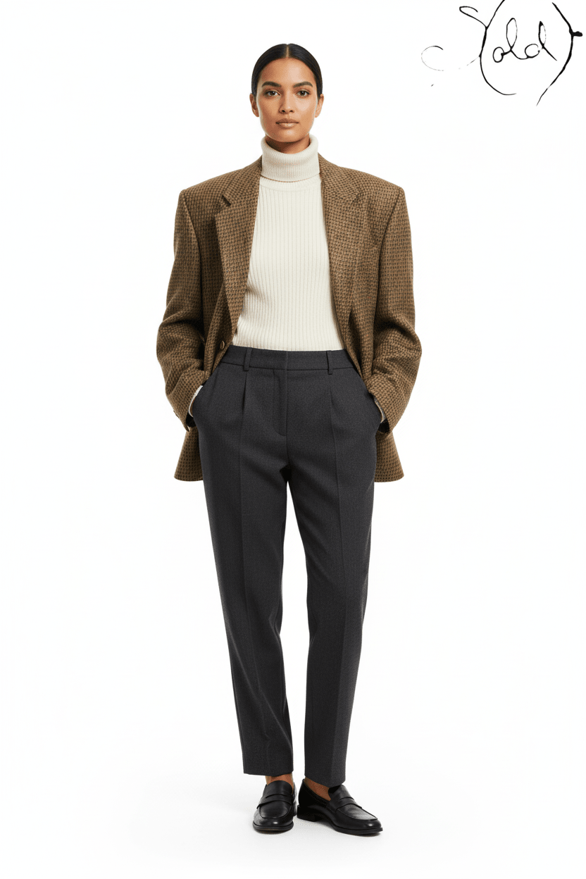 Yves Saint Laurent Wool Houndstooth Blazer Brown 1980s Size 50, Close-up | Sold Attire