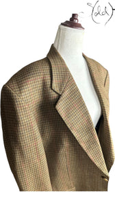 Yves Saint Laurent Wool Houndstooth Blazer Brown 1980s Size 50, Back view | Sold Attire