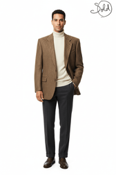 Yves Saint Laurent Wool Houndstooth Blazer Brown 1980s Size 50, Base view | Sold Attire