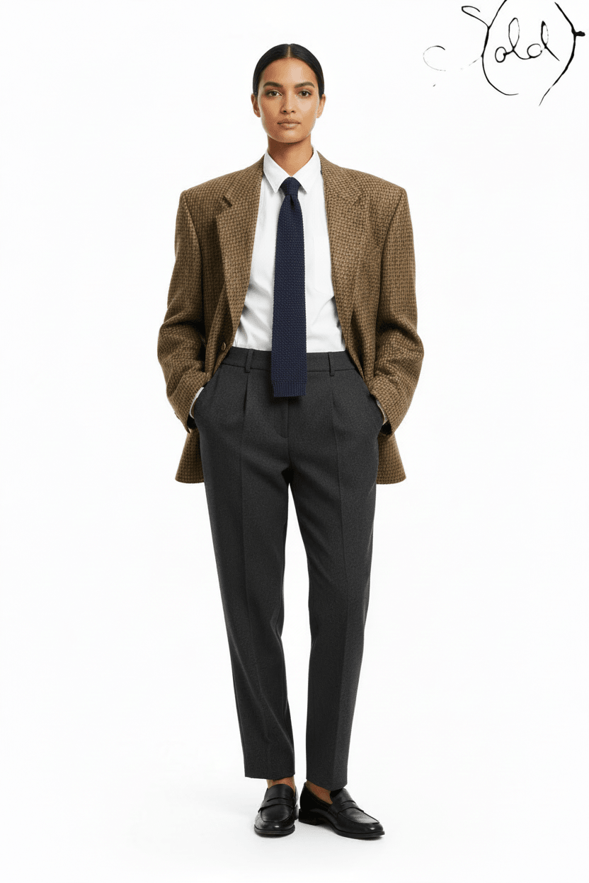 Yves Saint Laurent Wool Houndstooth Blazer Brown 1980s Size 50, Strap detail | Sold Attire